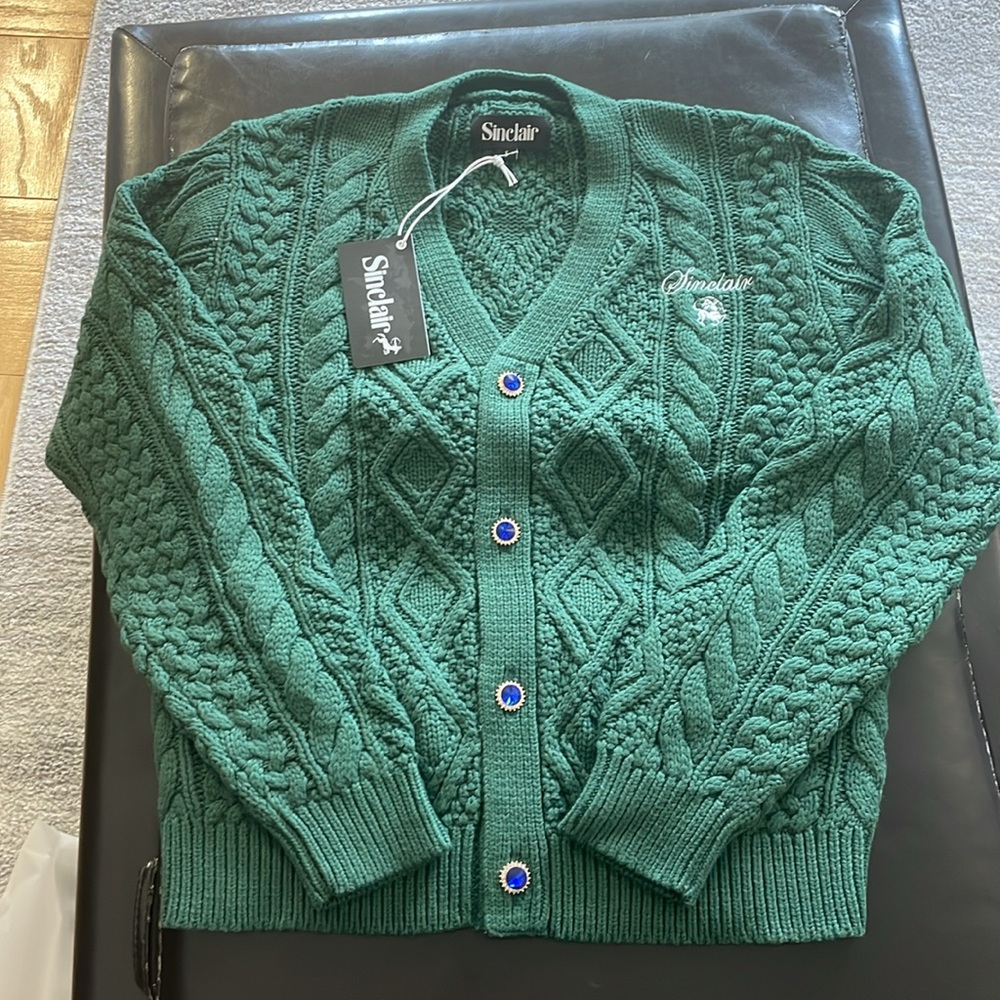Sinclair Global Cableknit Cardigan Hunter Green Size Small
